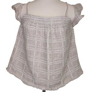Honey Belle Women's Plaid Off-Shoulder Top Size Medium Beige Summer